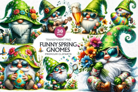 Download 36 Funny Spring Gnome Clipart Bundle - Funny spring Collection